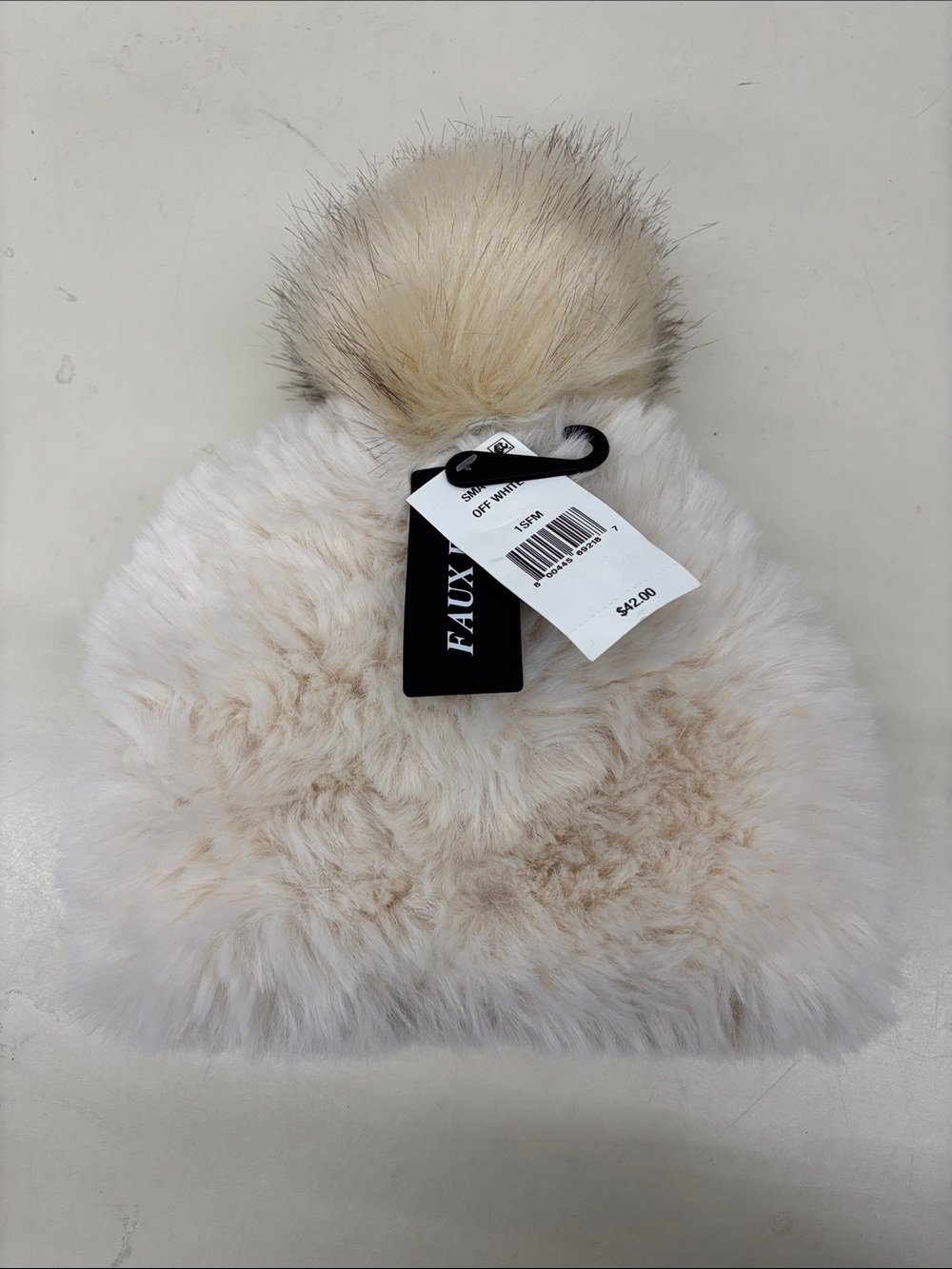NWT Steve Madden Faux Fur Pom Beanie - Cream and Light Brown